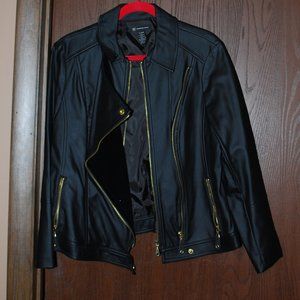 INC Black Faux Leather Lined Double Zip Moto Jacket - XL